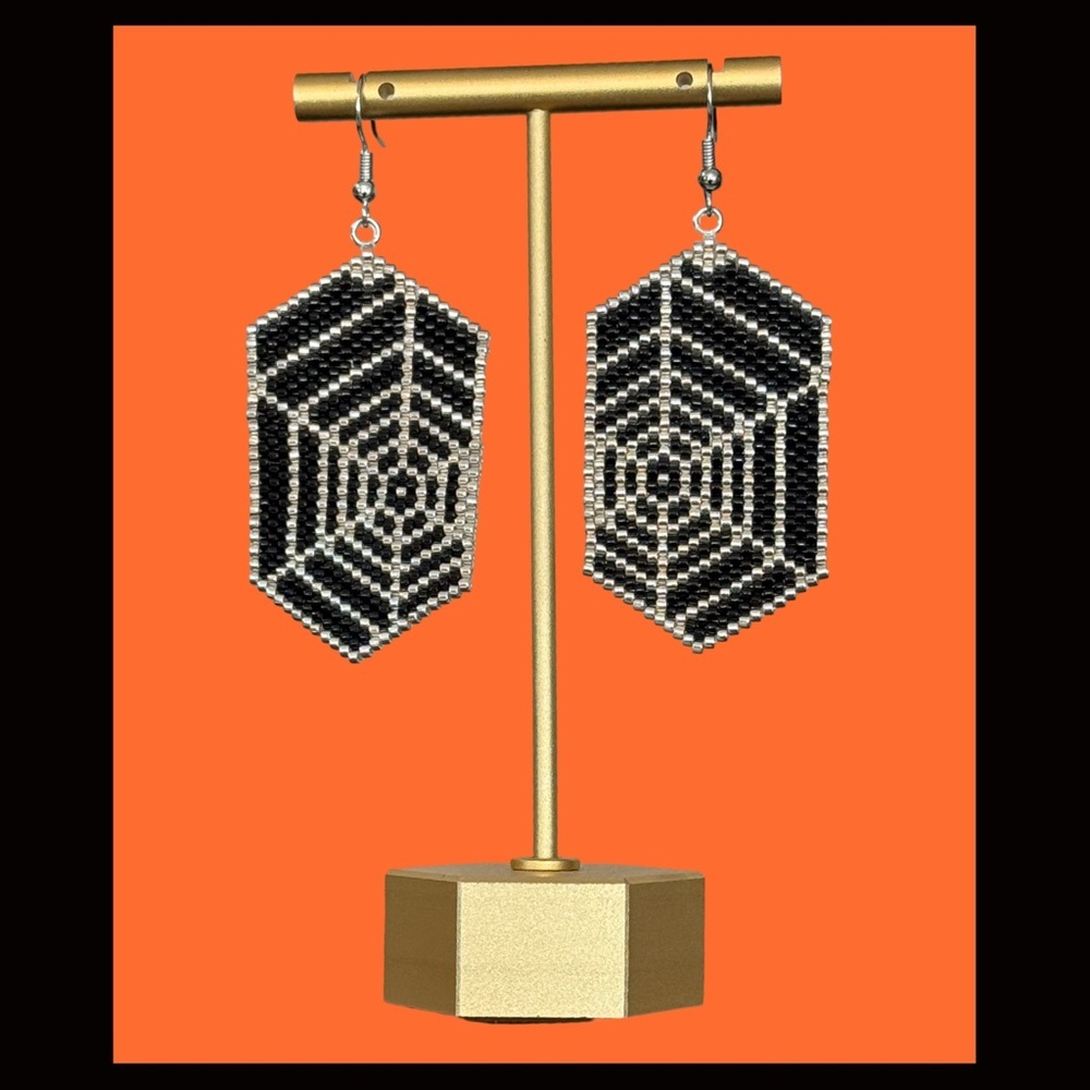 Hand crafted spider web cob web drop earrings Halloween accessory